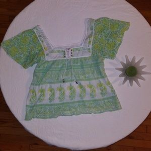 Free People Patterned Top Lace Up Neckline